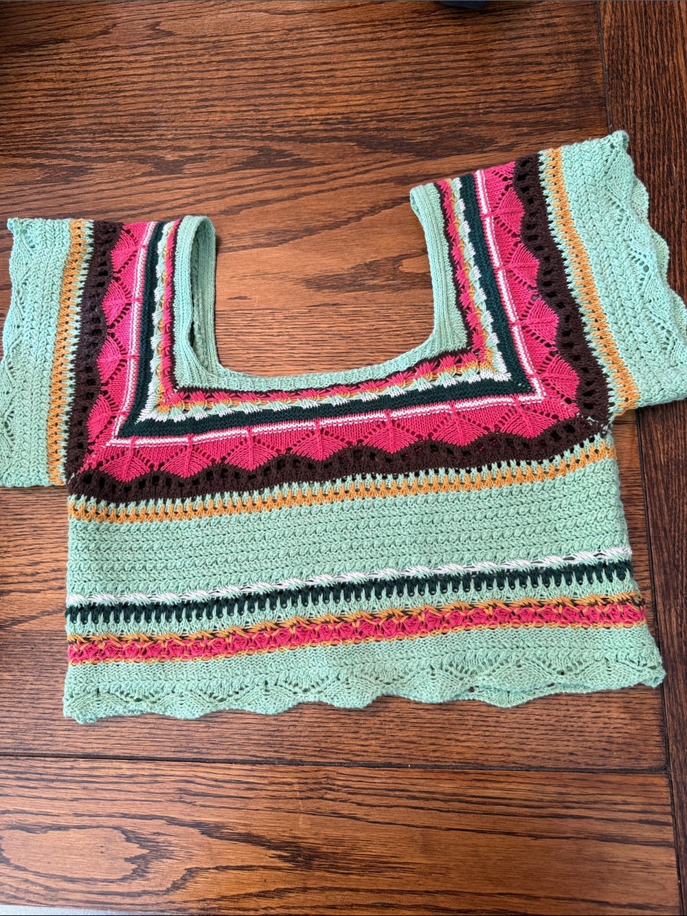 Boho Crochet Knit Crop Top Festival Square Neck Cottagecore POL Small